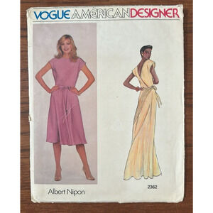 UNCUT Vogue Designer Albert Nipon 2362 Misses Dress Gown Back Deep Vee Sz 14